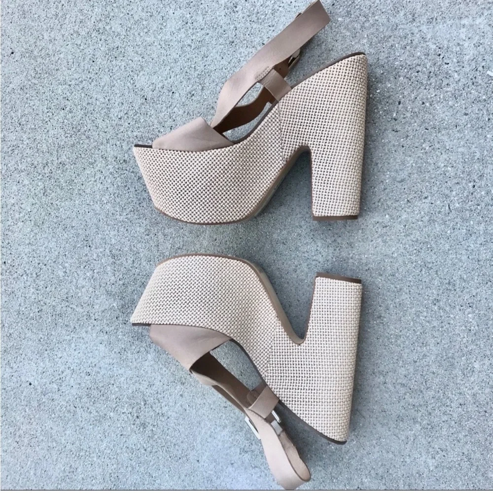 REPORT chunky PLATFORM heels mega sandals leather extreme women’s 10 Strappy tan